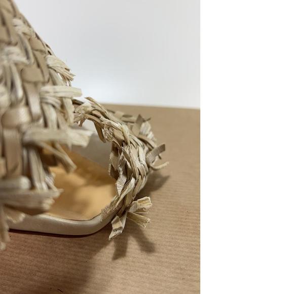 Meroine 85mm raffia Tan Woven fringe heels mules D980 - Picture 4 of 11